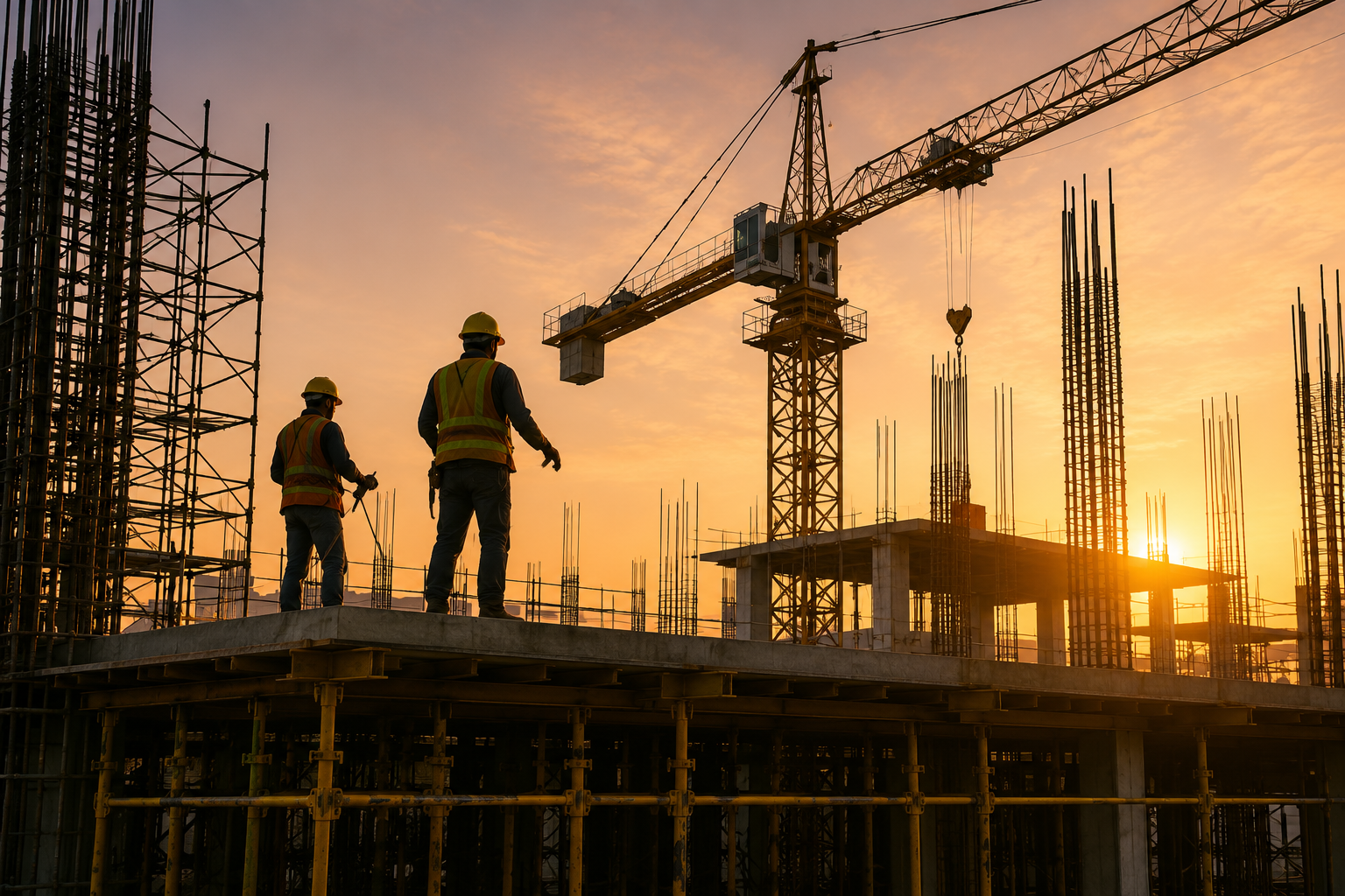 Construction workers at building site