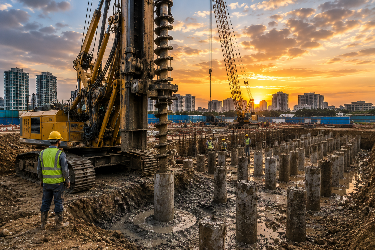 Piling construction workers